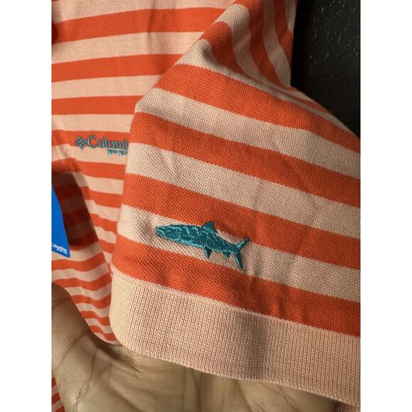 Columbia Men's PFG Orange Striped Super Bonefish Pique Polo Shirt Size L/G NWT - Picture 8 of 11